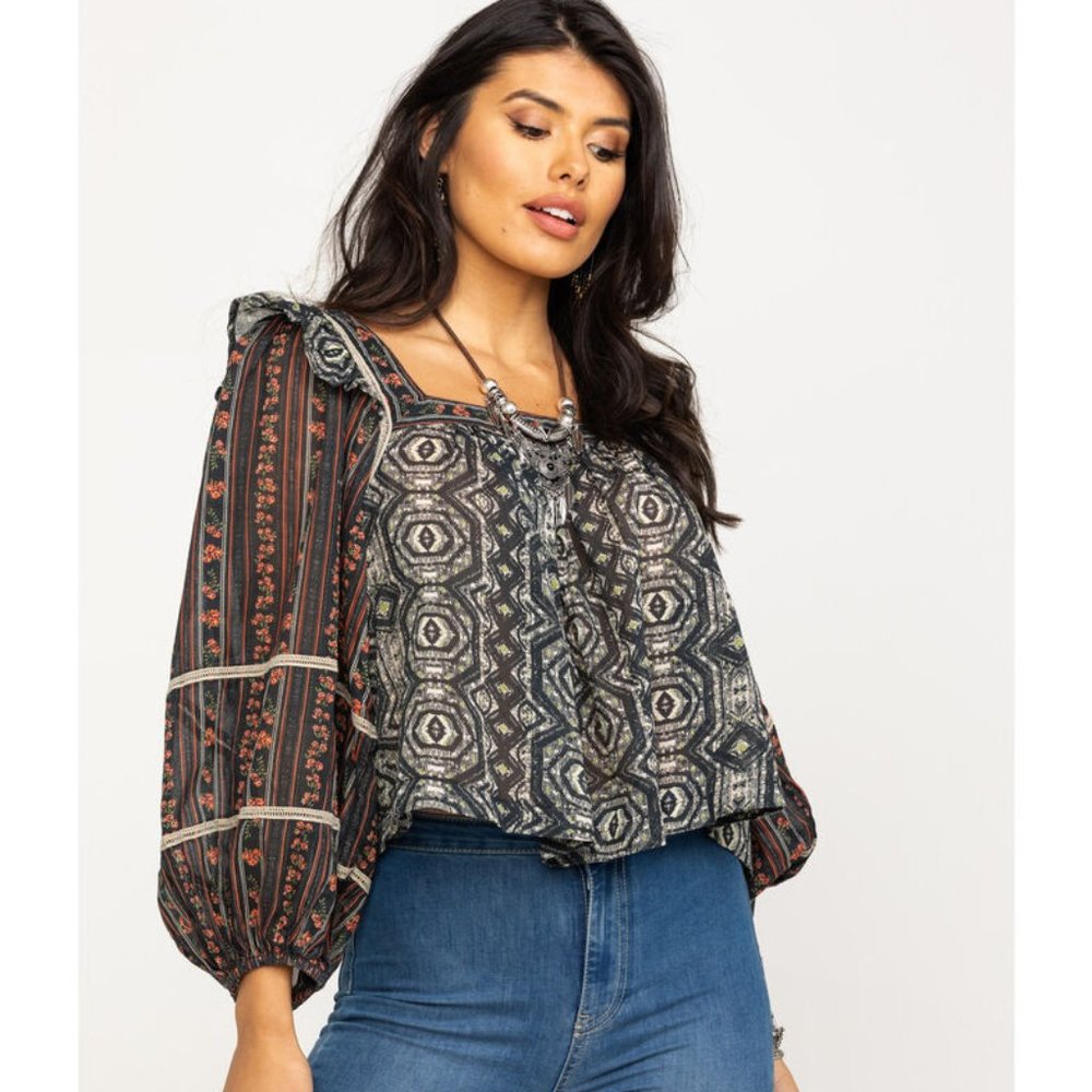NWT FREE PEOPLE BOHO FLORAL BLOUSE SZ M - Picture 8 of 8